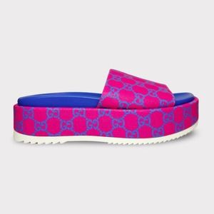 Gucci Pink and Blue Women's Platform Slide Sandals